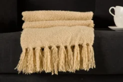 Tagesdecke „Stanley Sand“ – 170×130 cm mit Struktur & Fransen