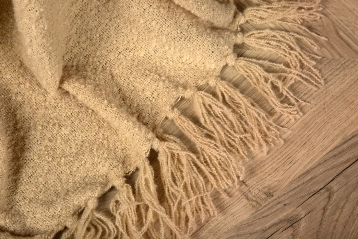 Tagesdecke „Stanley Sand“ – 170×130 cm mit Struktur & Fransen