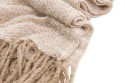 Tagesdecke Velora Beige – 170×130 cm mit Fransen & Strukturwebung