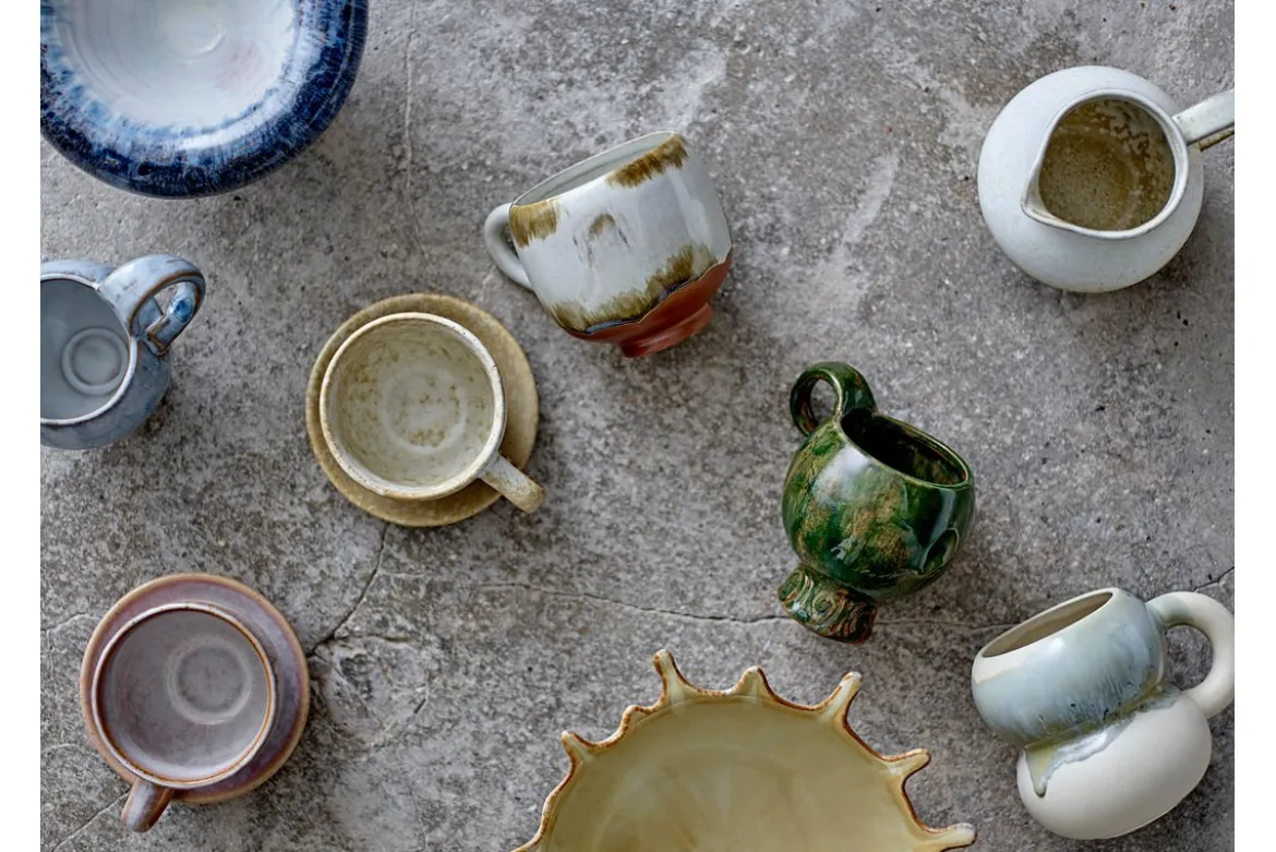 Tassen-Set „Elane“ – Grünes Steingut (4-teilig)