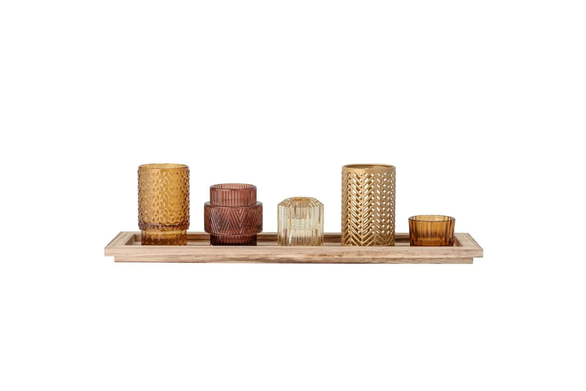Teelichthalter Set (5-teilig) "Brown Parade"- inkl. Tablett