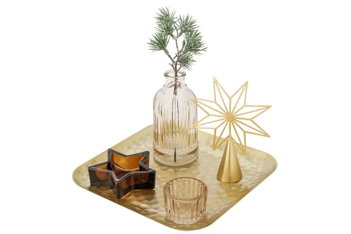 Teelicht-Tablett Aurielle – Glas & Metall in Goldoptik (6-teiliges Set)