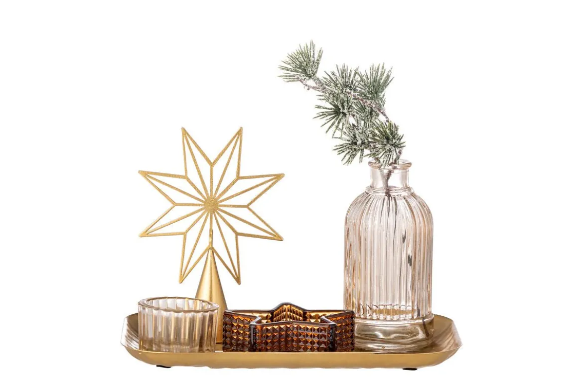 Teelicht-Tablett Aurielle – Glas & Metall in Goldoptik (6-teiliges Set)