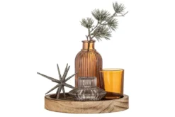 Teelicht-Tablett Ayu – Glas & Holz in warmem Braun (6-teiliges Set)