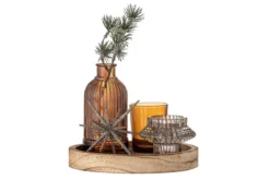 Teelicht-Tablett Ayu – Glas & Holz in warmem Braun (6-teiliges Set)