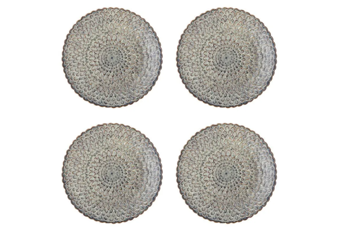 Teller Cori – aus Steingut 4er-Set in Grau mit maritimem Relief
