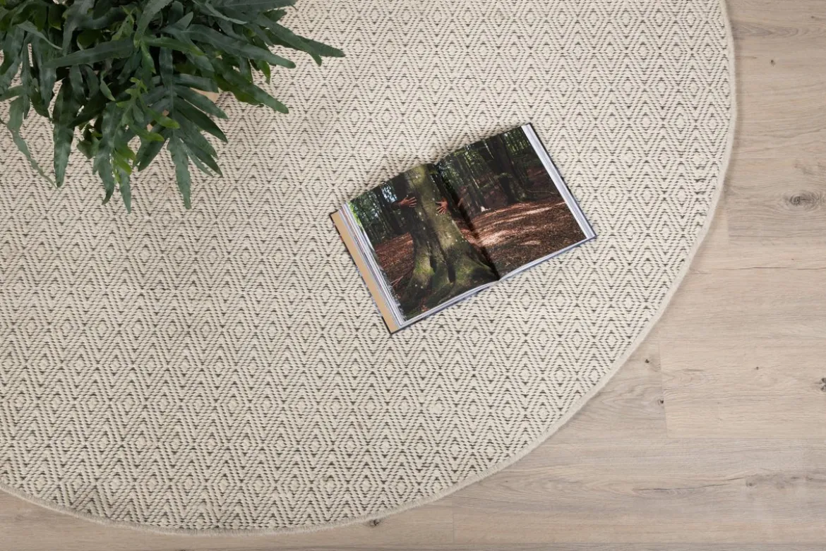 Teppich Naveen – rund in Beige aus Polyester & Baumwolle