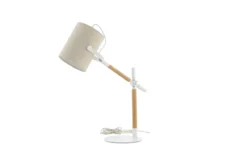 Tischlampe „Laura“ – Kombination aus Weiß und Holzdetails, sowie schwenkbar