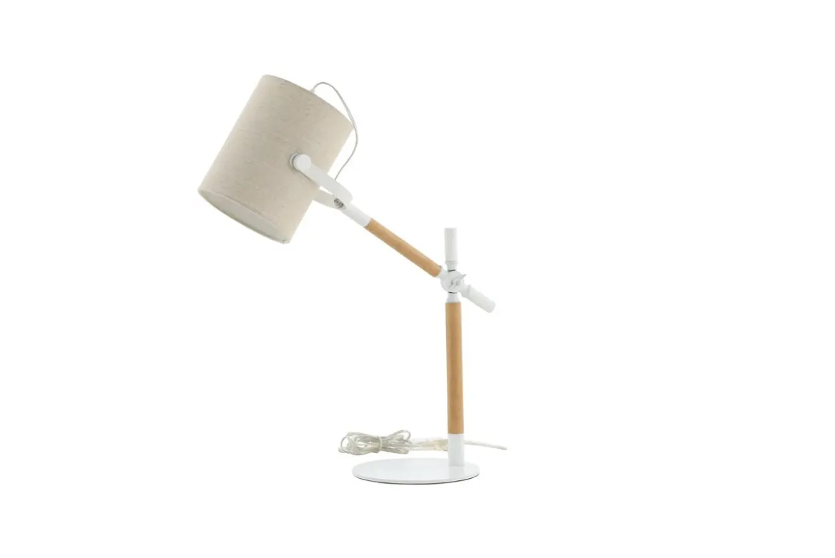 Tischlampe „Laura“ – Kombination aus Weiß und Holzdetails, sowie schwenkbar