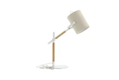 Tischlampe „Laura“ – Kombination aus Weiß und Holzdetails, sowie schwenkbar