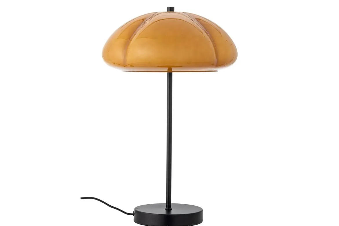 Tischlampe Solaro – Gebogener Glasschirm in warmem Gelb