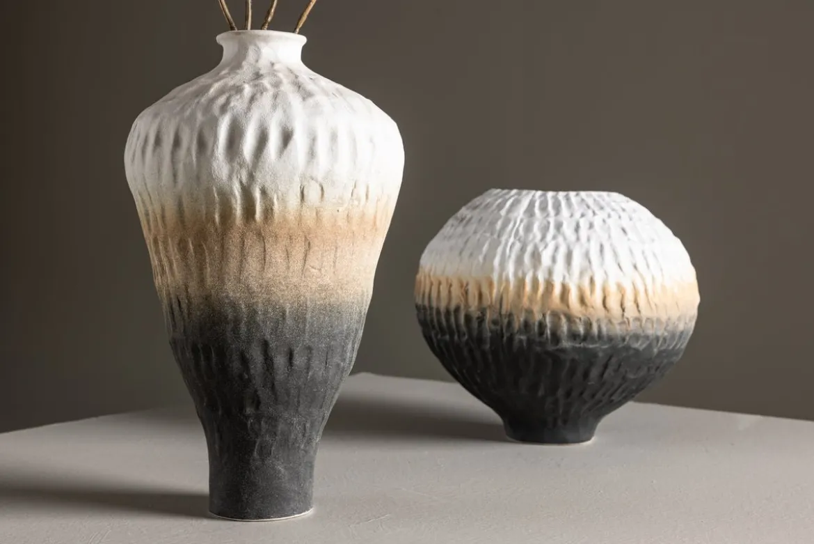 Vase „Aurea“ Ø16 cm – Beige mit Farbverlauf, Keramik