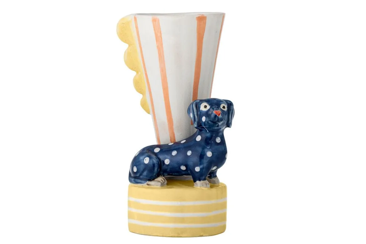Vase Dallie – handbemalte Steingutvase mit Dackelmotiv