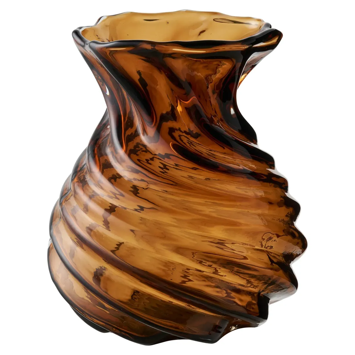 Vase Terra – Rauchbraunes Glas mit Drehoptik