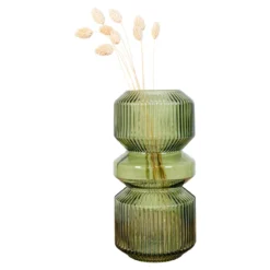 Vase „Verdania“ in geriffelten grünem Glas