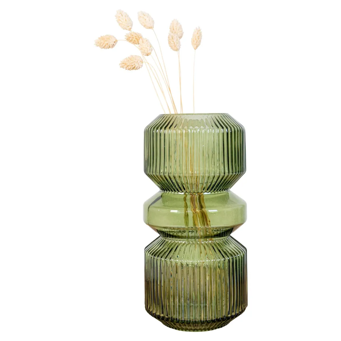 Vase „Verdania“ in geriffelten grünem Glas