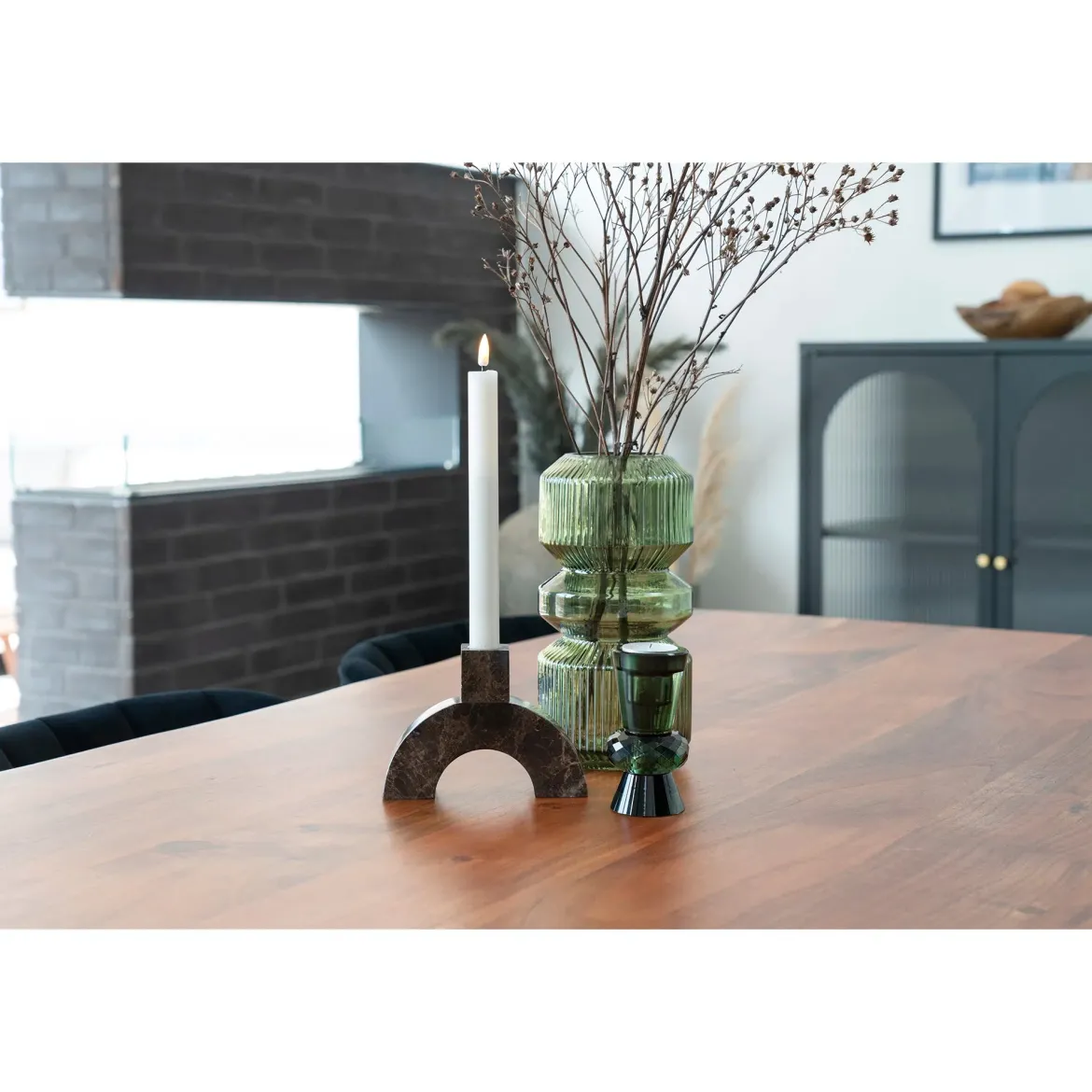 Vase „Verdania“ in geriffelten grünem Glas