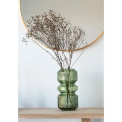 Vase „Verdania“ in geriffelten grünem Glas
