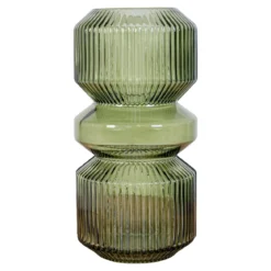 Vase „Verdania“ in geriffelten grünem Glas