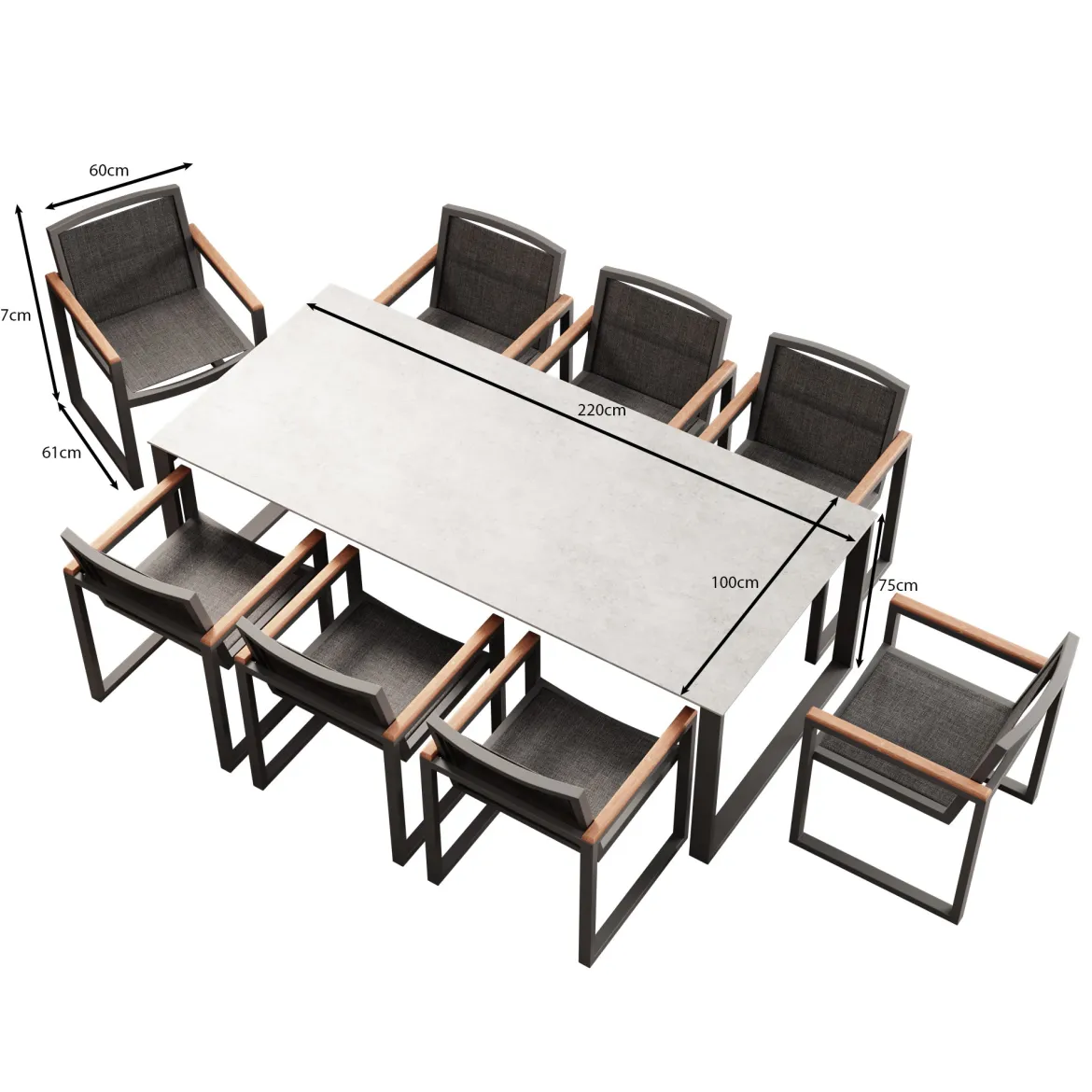 Vayla Dining – Esstisch-Set mit 8 Sesseln & Tisch in Betonoptik | Aevora™ Kollektion
