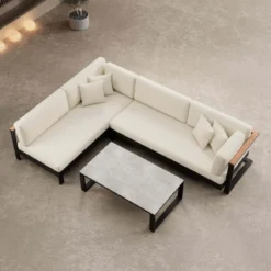 Vayla – Ecklounge, Ecksofa & Tisch aus schwarzem Aluminium | Aevora™ Kollektion
