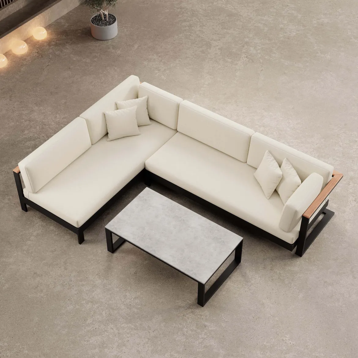 Vayla – Ecklounge, Ecksofa & Tisch aus schwarzem Aluminium | Aevora™ Kollektion