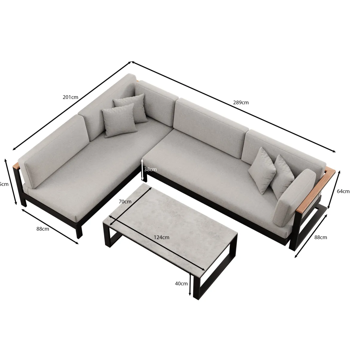 Vayla – Ecklounge, Ecksofa & Tisch aus schwarzem Aluminium | Aevora™ Kollektion