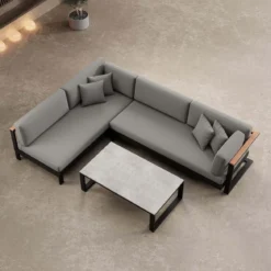 Vayla – Ecklounge, Ecksofa & Tisch aus schwarzem Aluminium | Aevora™ Kollektion