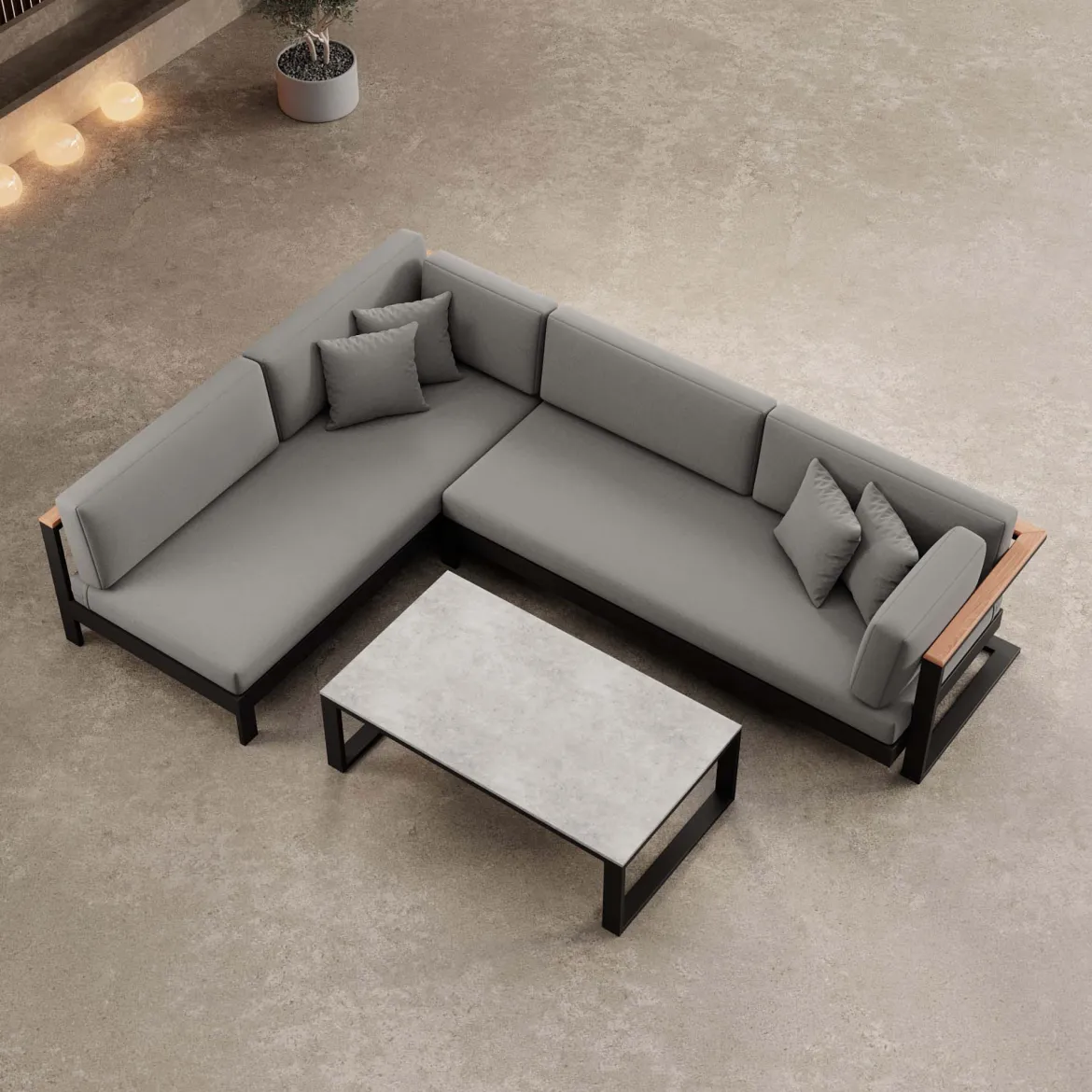 Vayla – Ecklounge, Ecksofa & Tisch aus schwarzem Aluminium | Aevora™ Kollektion