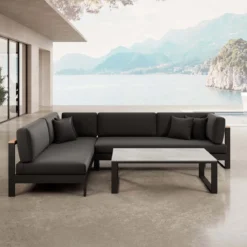Vayla – Ecklounge, Ecksofa & Tisch aus schwarzem Aluminium | Aevora™ Kollektion