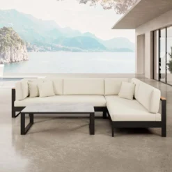 Vayla – Ecklounge, Ecksofa & Tisch aus schwarzem Aluminium | Aevora™ Kollektion