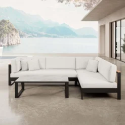 Vayla – Ecklounge, Ecksofa & Tisch aus schwarzem Aluminium | Aevora™ Kollektion