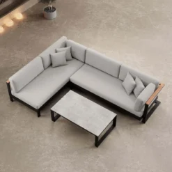 Vayla – Ecklounge, Ecksofa & Tisch aus schwarzem Aluminium | Aevora™ Kollektion