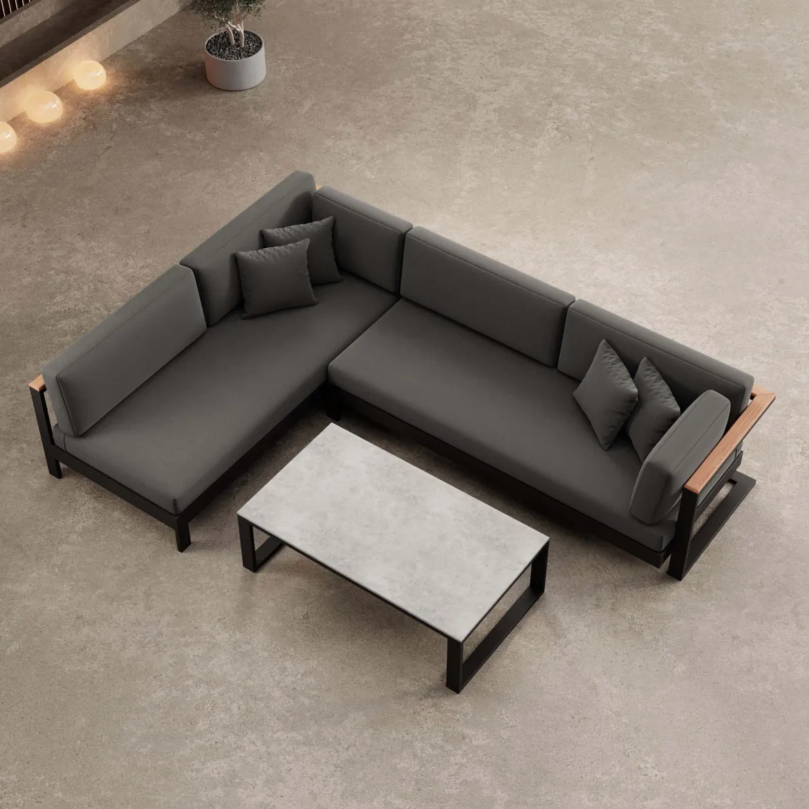 Vayla – Ecklounge, Ecksofa & Tisch aus schwarzem Aluminium | Aevora™ Kollektion