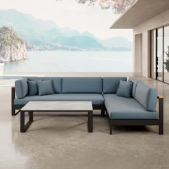 Vayla – Ecklounge, Ecksofa & Tisch aus schwarzem Aluminium | Aevora™ Kollektion
