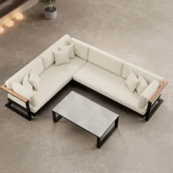 Vayla II – L-Form Outdoor Sofa & Tisch in schwarzem Aluminium | Aevora™ Kollektion