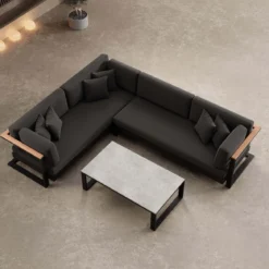 Vayla II – L-Form Outdoor Sofa & Tisch in schwarzem Aluminium | Aevora™ Kollektion
