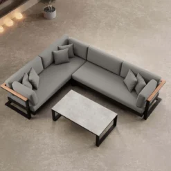 Vayla II – L-Form Outdoor Sofa & Tisch in schwarzem Aluminium | Aevora™ Kollektion