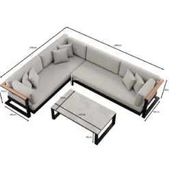 Vayla II – L-Form Outdoor Sofa & Tisch in schwarzem Aluminium | Aevora™ Kollektion