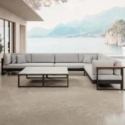 Vayla IV – Wohnlandschaft mit Doppeltisch & Ecksofa aus schwarzem Aluminium | Aevora™ Kollektion