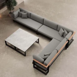 Vayla IV – Wohnlandschaft mit Doppeltisch & Ecksofa aus schwarzem Aluminium | Aevora™ Kollektion