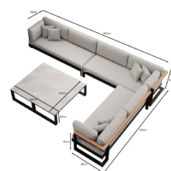 Vayla IV – Wohnlandschaft mit Doppeltisch & Ecksofa aus schwarzem Aluminium | Aevora™ Kollektion