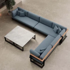 Vayla IV – Wohnlandschaft mit Doppeltisch & Ecksofa aus schwarzem Aluminium | Aevora™ Kollektion
