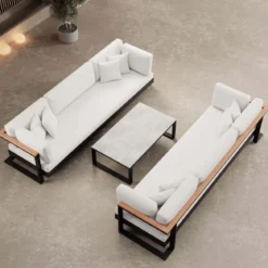 Vayla VI – 2 Dreisitzer & Tisch aus schwarzem Aluminium | Aevora™ Kollektion