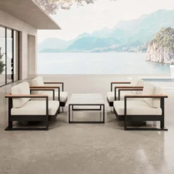 Vayla V – 4 Loungesessel & Tisch aus schwarzem Aluminium | Aevora™ Kollektion