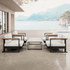 Vayla V – 4 Loungesessel & Tisch aus schwarzem Aluminium | Aevora™ Kollektion
