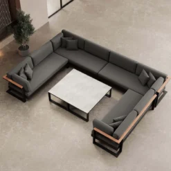 Vayla – Wohnlandschaft in U-Form mit Tisch aus schwarzem Aluminium | Aevora™ Kollektion
