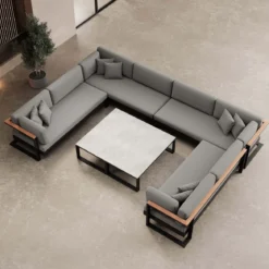 Vayla – Wohnlandschaft in U-Form mit Tisch aus schwarzem Aluminium | Aevora™ Kollektion
