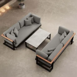 Vayla – 2 Zweisitzer & Tisch aus schwarzem Aluminium | Aevora™ Kollektion