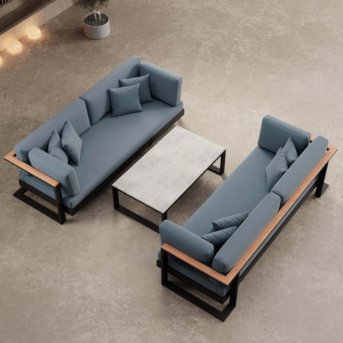 Vayla – 2 Zweisitzer & Tisch aus schwarzem Aluminium | Aevora™ Kollektion